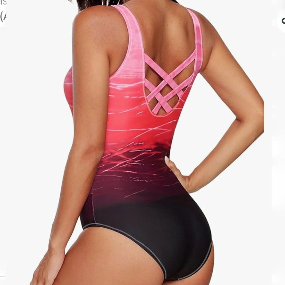 Exlura Onepiece bathing suit ombre kriss kross back NWOT - Picture 2 of 4